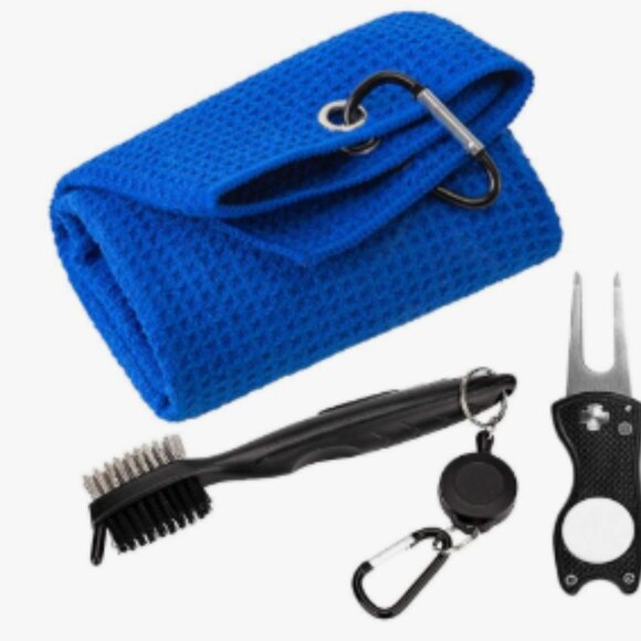 Golf Club Cleaning Kit Set- Towel, Club Brush, Divot Tool, Ball Marker - Picture 2 of 2